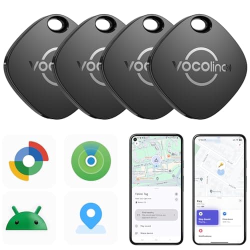 VOCOlinc Air Tracker Tags-4 Pack for iOS & Android, Item Finder Compatible with Apple Find My and Google Find Hub App, Bluetooth Luggage Tag for Wallet, Backpack, Keys, Bags