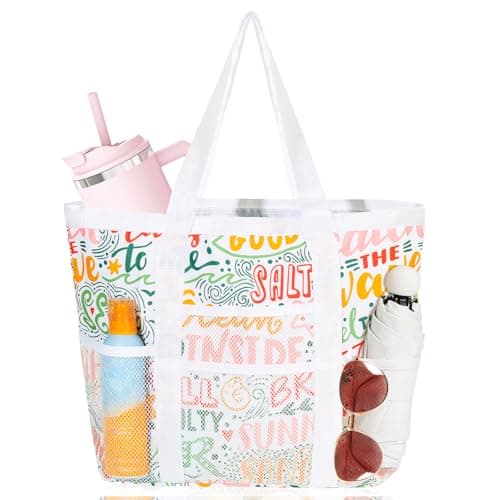 MOFASVIGI Waterproof Mesh Beach Bag Women with Pockets Foldable