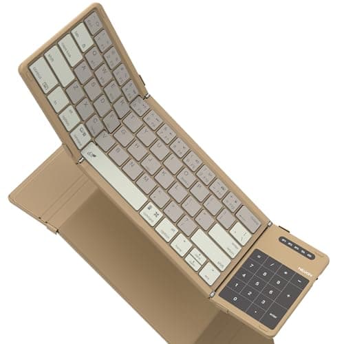 Nillkin Foldable Bluetooth Keyboard Folding with Touchpad & Number Pad, Portable Wireless Full Size Travel Keyboard with Trackpad for PC Laptop iPad Tablets Smartphone, Silicone Leather Cover, Khaki