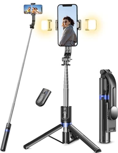 Selfie Stick with 2 Fill Lights, 45'' All-in-One Smartphone Tripod Stand