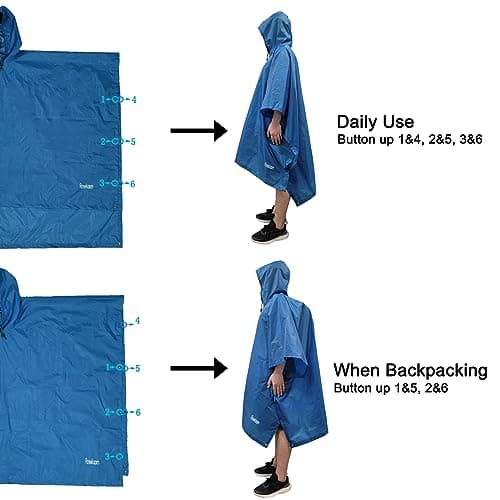 Azeekoom Rain Jacket Rain Poncho, Raincoat Waterproof Unisex Camping Tent Camping Blanket 3-in-1 Multifunctional Rain Cape for Outdoor Picnic Trekking Camping Fishing Hunting Trip (Dark Blue) — view 5