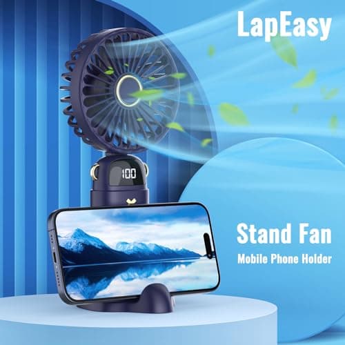 LapEasy Portable 3 in 1 Handheld/Neck/Desk Mini Fan, 5200mAh Battery Operated With LED Display, 5 Speed Personal for Travel, Makeup, Eyelash - Stylish for Kids, Girls, Women — view 2