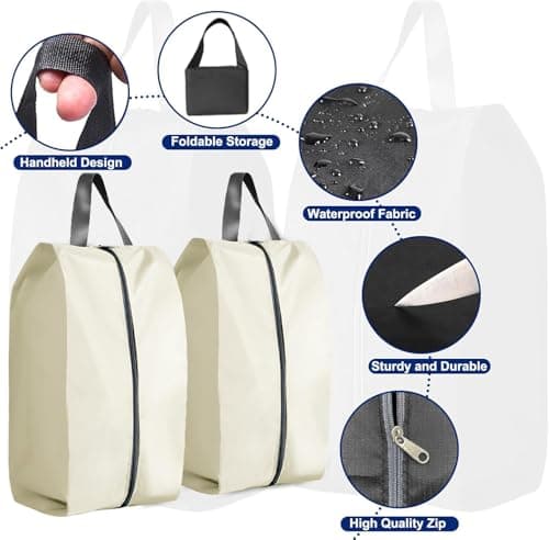 CJWLKJ 6Pcs Multi-Size Travel Shoe Bags Portable Travel Gifts Shoe Organizer with Zipper Closure, Waterproof Nylon Shoe Storage Organizer with Handle Travel Bags for Men and Women, Beige — view 3