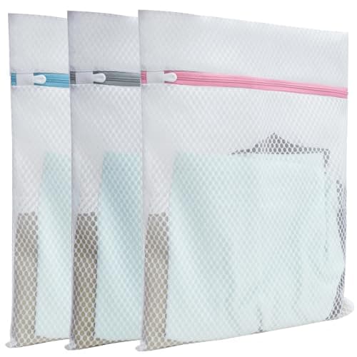 Mesh Laundry Bags for Delicates – 3-Pack (12″×16″) with Color-Coded Zippers – Honeycomb Mesh, Locking Zipper, Washer & Dryer Safe for Bras, Socks, Travel Clothes