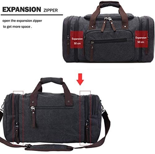 Expandable Canvas Holdall Bag for Men, AIZBO Travel Bag 55L Suitcase Large Duffel Bag for Men with Multi-Pockets, Overnight Weekend Bag, Unisex Holdall Travel Duffle Bag, Weekender Bag for Women — view 3