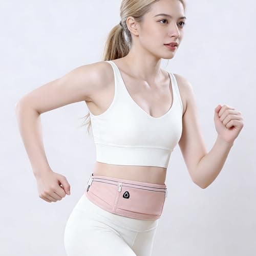 Running Belt, Waterproof Sweatproof Running Belts for Women, Lightweight Three-Pocket Runnings Waist Belt, Adjustable Elastic Strap, Anti-Shake Phone Pouch, for Cycling, Hiking, Travel(Pink) — view 3