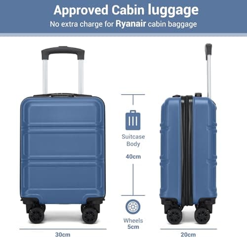 Kono 15 Inch Ryanair 40x30x20 Carry On Hand Luggage, Lightweight Hard Shell Cabin Bag, Small Suitcase with 4 Spinner Wheels (Navy/Black) — view 2