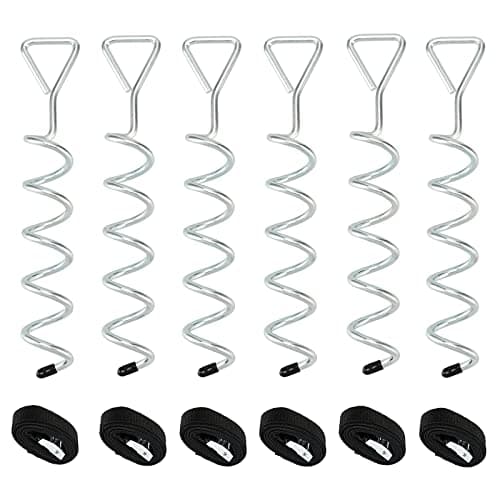 ZOENHOU 6 Set Trampoline Anchor Kit, Heavy Duty Trampoline Tie Down Kit, 12 Inch Ground Steel Stakes Anchor Corkscrew Shape for Trampolines, Swings, Tent, Camping