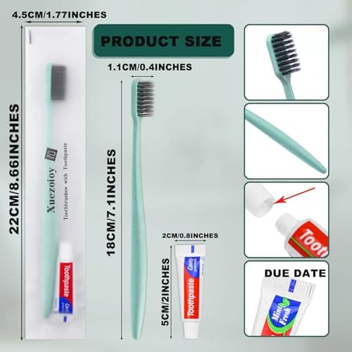 Hotel Toothbrush Set,30Pack Green Travel Toothbrush Set Individually Wrapped Disposable Toothbrushes with Toothpaste for Hotel,Homeless,Nursing Home,Charity — view 4