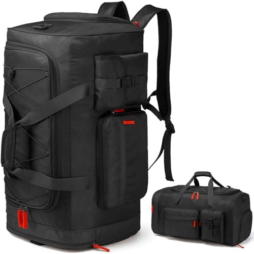 TAIHOYIN Large Gym Bag Backpack with Shoes Compartment, 70L Heavy Duty Sports Duffle Bag for Men & Women, Holdall Duffel Bag, Weekender Overnight Backpack for Travel Camping, Black