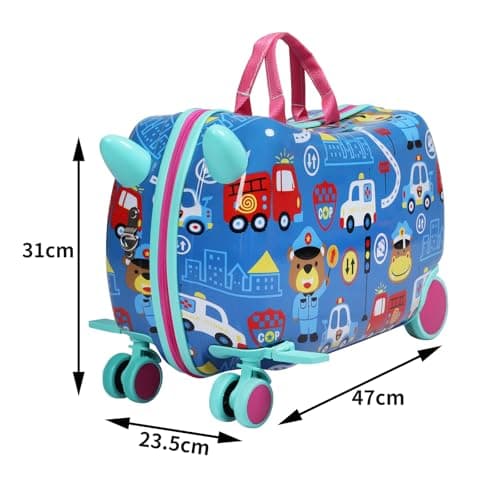 Dekko Kids Luggage Ride-On Suitcase, 2-in-1 Travel Luggage for Toddlers & Children, Carry-On Trolley with Spinner Wheels, Shoulder Strap, Waterproof Hard Shell, 50kg Capacity (Blue) — view 3