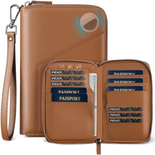 VULKIT Family Passport Holder for 4 Passports, RFID Blocking AirTag Pocket