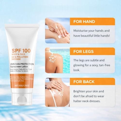 2PCS 50G Sunscreen SPF 100 for Face and Body,Hydrating Lightweight Sun Cream with UVA/UVB Protection,Non-Sticky SPF Moisturiser for Outdoor Activities,Travel,Beach&Daily Summer Use,Travel Friendly — view 4