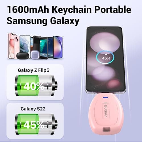 Keychain Portable Charger for Android, 2 Pack USB C 1600mAh Mini Power Emergency Pod Compatible with iPhone 17/16,Ultra-Compact External Fast Charging Android, Mini Type-C Power Banks — view 4