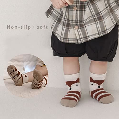 FedMois 5 Pairs Baby Kids Anti-slip Socks Cotton non skid Ankle Socks Animals, Penguin, 1-3 Years — view 5