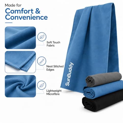 SunBuddy Microfibre Towel – Quick Dry, Lightweight, Super Absorbent, Sand-Free Travel & Gym Towel – Grey (Black) — view 5