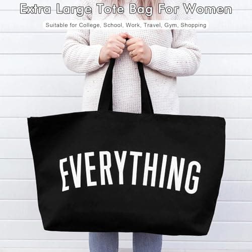 InfiniZer Black Tote Bag For Women Extra Large Canvas Beach Bag Durable Foldable Shopping Bags Perfect For College School Work Travel Gym Shopping — view 2