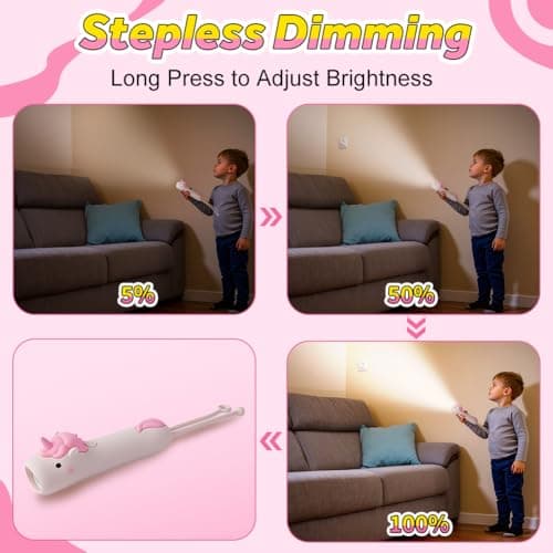 HOTUT Kid's Rechargeable LED Unicorn Flashlight, LED Kid Flashlight for Boys and Girls, Cute Unicorn Dimmable Silicone Flash Light for Camping, Outdoor Exploration, Dog Walking, Birthday Gift — view 5
