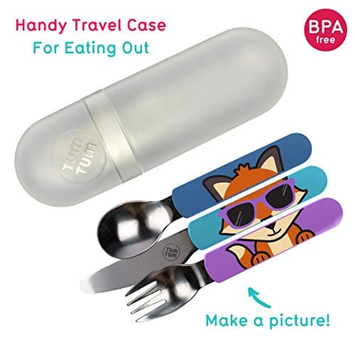 TUM TUM Toddler Cutlery Set with Travel Case, 3 Pcs Kids Cutlery Set Stainless Steel Includes 1 x Fork/Spoon/Knife, Kids Travel Cutlery Sets, BPA Free (Felicity The Fox) — view 2