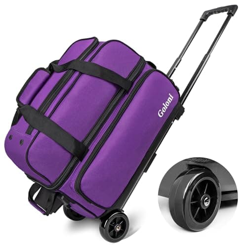 Goloni Double Roller 2 Ball Bowling Bag with Separate Shoe Compartment,2 Ball Bowling Bag with Wheels,Retractable Handle Extends to 40"
