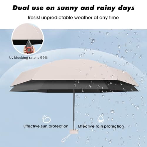 FANSEZQ Mini Sun Umbrella, Lightweight Compact Umbrella For Women And Kids, Portable Uv Parasol With Storage Box (Yellow) — view 6