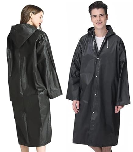 GUKOY Rain Ponchos Raincoats for Adults, 100% Waterproof Reusable [2 Pack] Rain Cape Emergency for Women Men with Hood and Drawstring Black — view 2