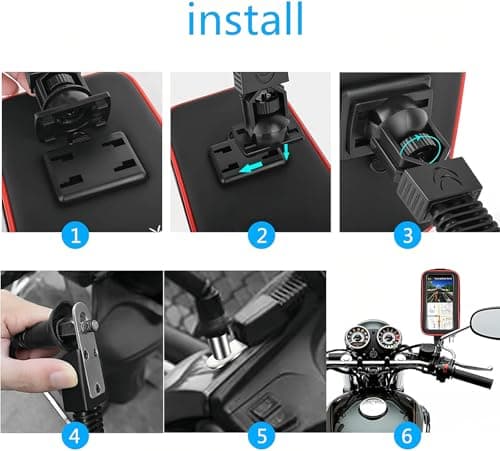SUNSEATON 360-degree Rotating Waterproof Motorcycle Phone Support Holder, Motorbike Mount Case Stand Phone Holder, Universal Motorcycle Holder for Phones GPS Smaller than 6.2" (XL, Red) — view 5