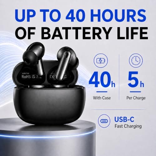 Wireless Earbuds, Bluetooth 5.4 In-Ear Headphones with 13mm Drivers, Hi-Fi Stereo Deep Bass, ENC Noise Cancelling Mic, 40H Playtime, IPX7 Waterproof, USB-C Earphones for iOS Android (Piano Black) — view 5