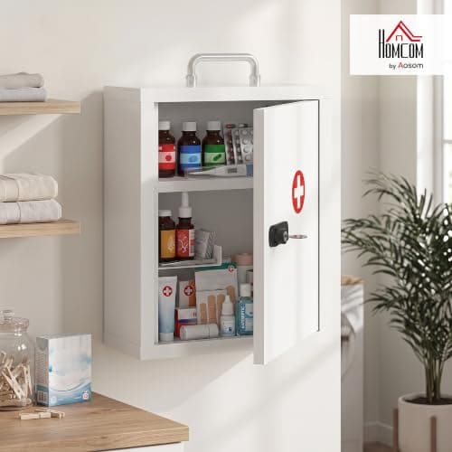 HOMCOM Wall Mount Medicine Cabinet Combination Key Lock 32x14x38 cm White — view 2