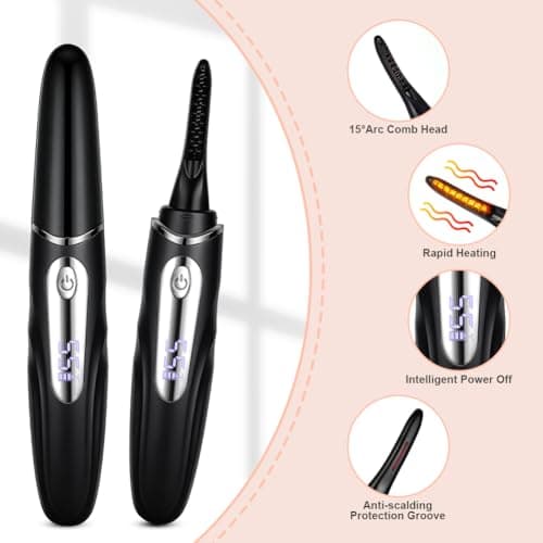 LOPHE Heated Eyelash Curler, 4-Temperature Settings with Fast Heating, USB Rechargeable Automatic Shut-Off Safety, Travel-Friendly Lash Curling Tool for Home & Travel, Black — view 3