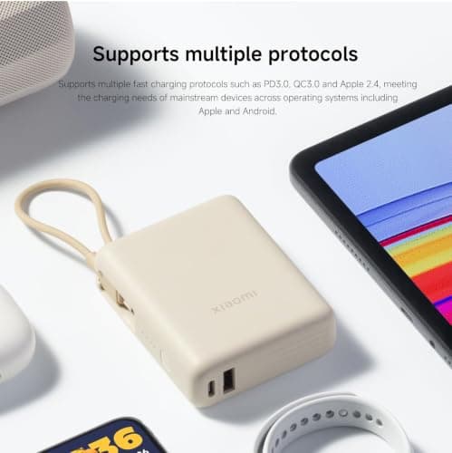 Xiaomi 33W Power Bank 10000mAh, Built-in USB C Cable, Fast Charging, Tan — view 5