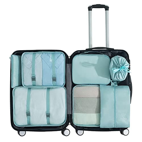7 Set Packing Cubes for Suitcases, Expandable Luggage Packing Organizers for Travel Accessories, Durable and Lightweight Travel Essential Storage Bags for Woman & Man (Blue)