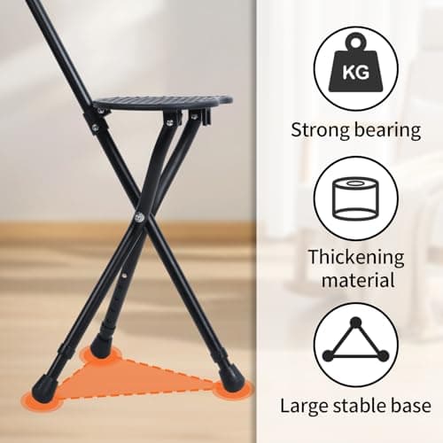 Folding Walking Stick with Seat, 2-in-1 Cane Stool for Adults — view 6