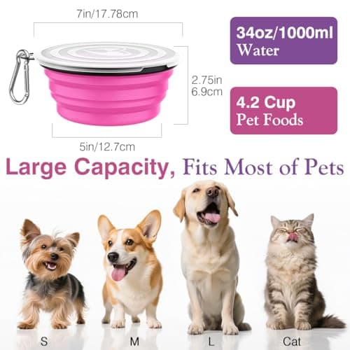 Pawaboo Collapsible Travel Dog Bowls 2 Pack with Lids & Carabiners Silicone — view 3