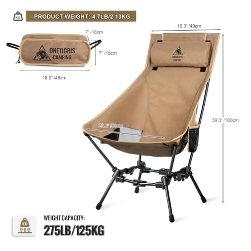 OneTigris Dragonhide Oversized Camping Chair with Pillow Design, Compact Comfortable Widened Seat Folding for Camping, Travel, Beach, 275 lbs Capacity — view 2