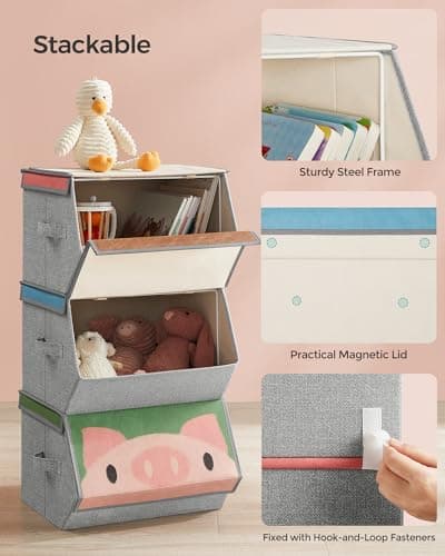 SONGMICS Kids Storage Organisers, Set of 3, Stackable Toy Boxes — view 5