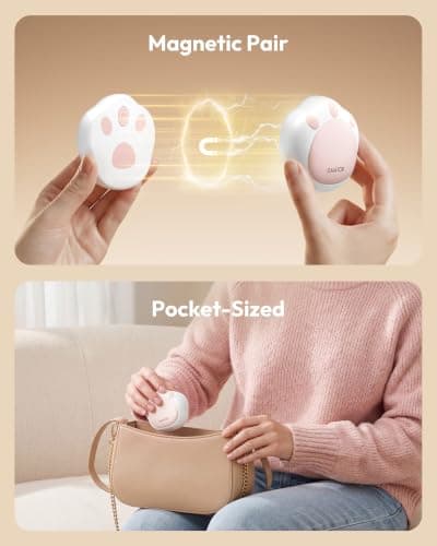 Gaiatop Hand Warmers Rechargeable, 2 Pack Cute Cat Paw Design 3 Levels Magnetic Electric Pocket Heater, Reusable Portable Hot Hands Gifts for Women Men Cat Lover White — view 4