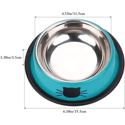 SUOXU Cat Bowls, Stainless Steel Colorful Cat Food Bowl, Non-slip Pet Water Bowl, Puppies Feeding Bowl, Set of 3 Metal Cat Bowl With Silent Pet Feeding(Blue/Purple/Green) — view 5