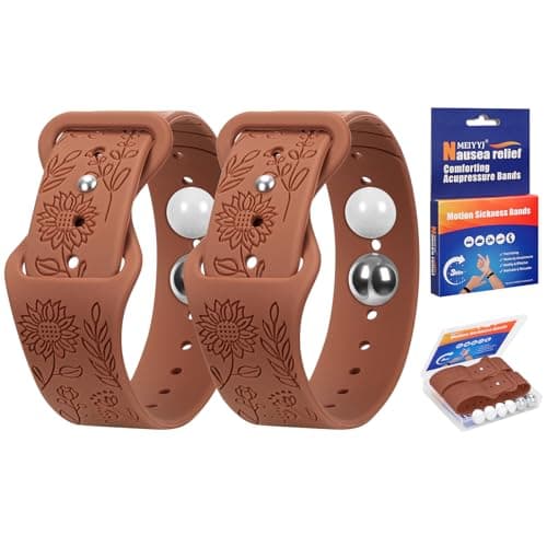 Travel Sickness Bands, Adjustable Acupressure Decoration Wristbands, Acupressure Nausea Relief Band for Morning Motion Sickness, Bands for Car Sea Fly Sickness-Brown