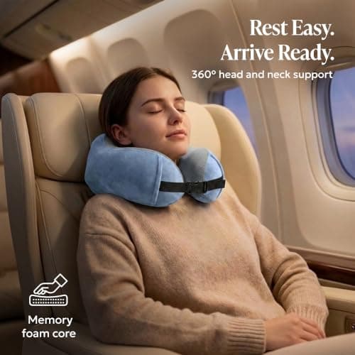 LUGG Memory Foam Travel Pillow – 360° Ergonomic Neck & Head Support, Slow Rebound Cushioning, Breathable Cover, Lightweight U-Shape Pillow for Flights, Trains & Cars, Includes Storage Bag - Slate Blue — view 2