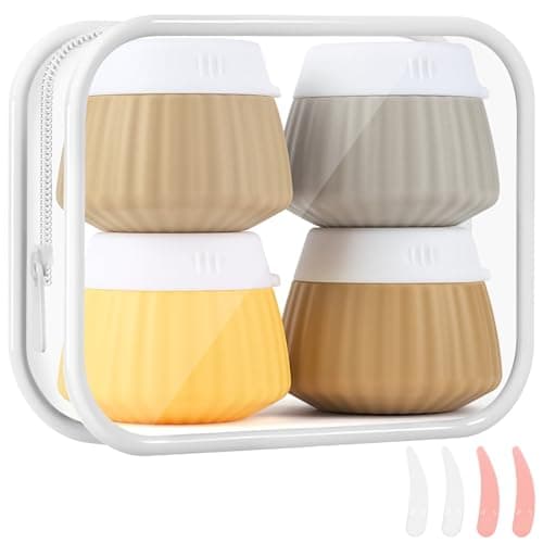 HOTUT Travel Containers for Toiletries, 4 Pcs Silicone Cream Jars with Clear Bag and Spatulas Tool, 40ml BPA Free Leak-proof Travel Essentials Accessories with Lid for Cosmetic Face Body Hand Cream