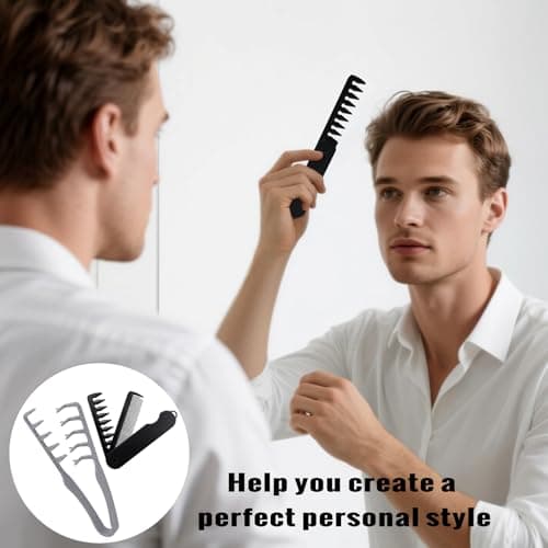 OVBOVA Texture Comb & Wide Tooth Comb Set, 2-Piece Folding Portable Hair Styling Tools for Voluminous Roots & Curls Care, for Men & Women Travel Grooming — view 6