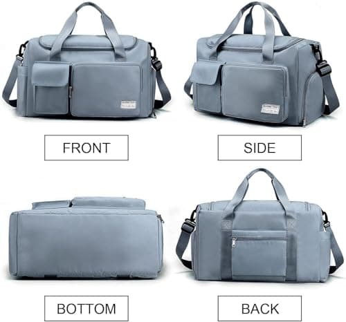 Sports Gym Bag Duffle Bag with Shoes Compartment & Wet Pocket，Weekend Travel Bag Overnight Bag for Women and Men Lightweight Holdall Hospital Overnight Bag - Weekend Bags, Hand Luggage Bag (Blue) — view 5