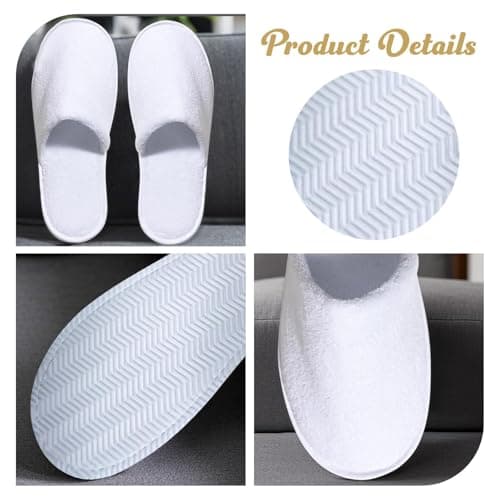 DNSHAN 10 Pairs of Hotel Slippers, Non-Disposable Deluxe Closed Toe Spa Slippers, Washable and Foldable Winter Slippers for Spa, Party Guest and Travel (White) — view 4
