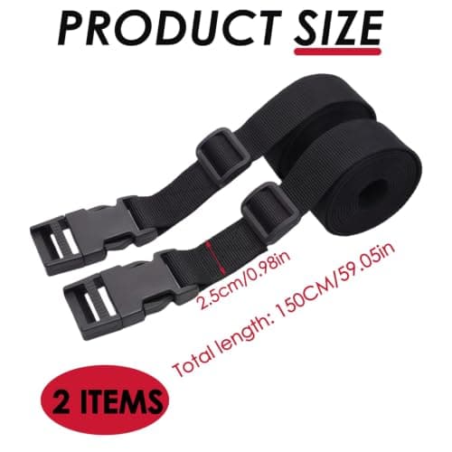 Luggage Straps 2 Pack – 1.5m Adjustable Heavy Duty Webbing Straps with Quick Release Buckles for Suitcases, Sleeping Bags, Camping, Travel & Backpack Compression – Black — view 3