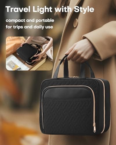 HOTOR Hanging Travel Toiletry Makeup Bag Women, Holiday Essentials, Black — view 6
