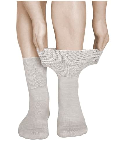 vitsocks Women's Diabetic MERINO WOOL Wide Top Gentle Grip Socks (2 PAIRS) Thermal Swollen Ankles Ladies Diabetes Feet, light beige, 6-8 uk