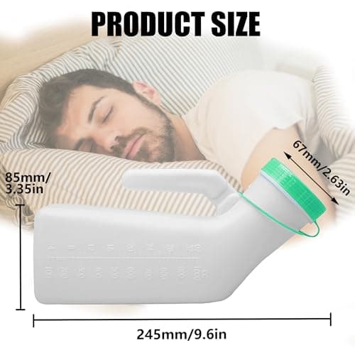 1 Pack Male Urinal Bottle with Glow in The Dark Screw Cap, 1000mL/33oz Spill Proof Plastic Mens Bedpan Bottle for Travel & Urine Collection, Measuring Scale & Easy Grip Handle(Green) — view 2