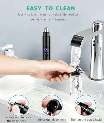 Rechargeable Nose Hair Trimmer for Men and Women with LCD Battery Display Painless USB Nose Trimmer, Ear and Nose Clipper, Facial Hair Removal, Easy to Clean, Dual Edge Blades — view 6