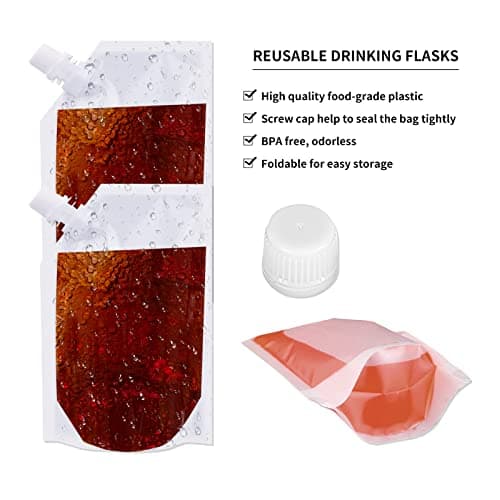 Travel Pouch,10PCS Plastic Reusable Hip Flask with Spout,Drink Pouches for Festivals Hide Alcohol,Juice, Sneak Booze, Liquor, Rum, Water-350ml — view 4